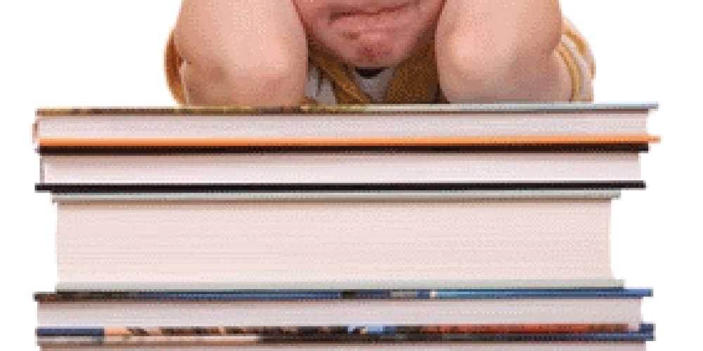 boy with stack of books