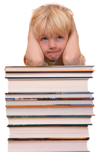 boy with stack of books